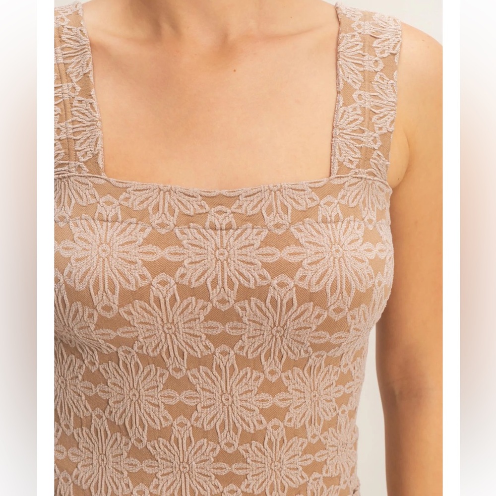 NEW HYFVE Taupe Floral Jacquard Square Neck Tank S M L - Picture 2 of 7